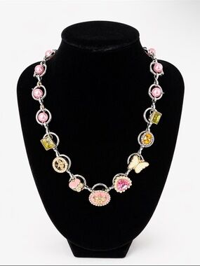 Pink Multi-Charm Statement Necklace - Women Jewelry